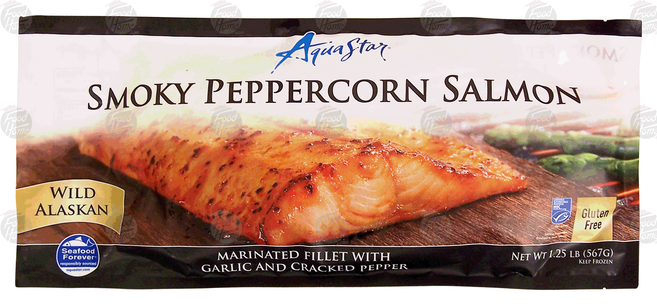 Aqua Star  smoky peppercorn salmon, marinated wild alaskan fillet with garlic and cracked pepper, 2 fillets Full-Size Picture